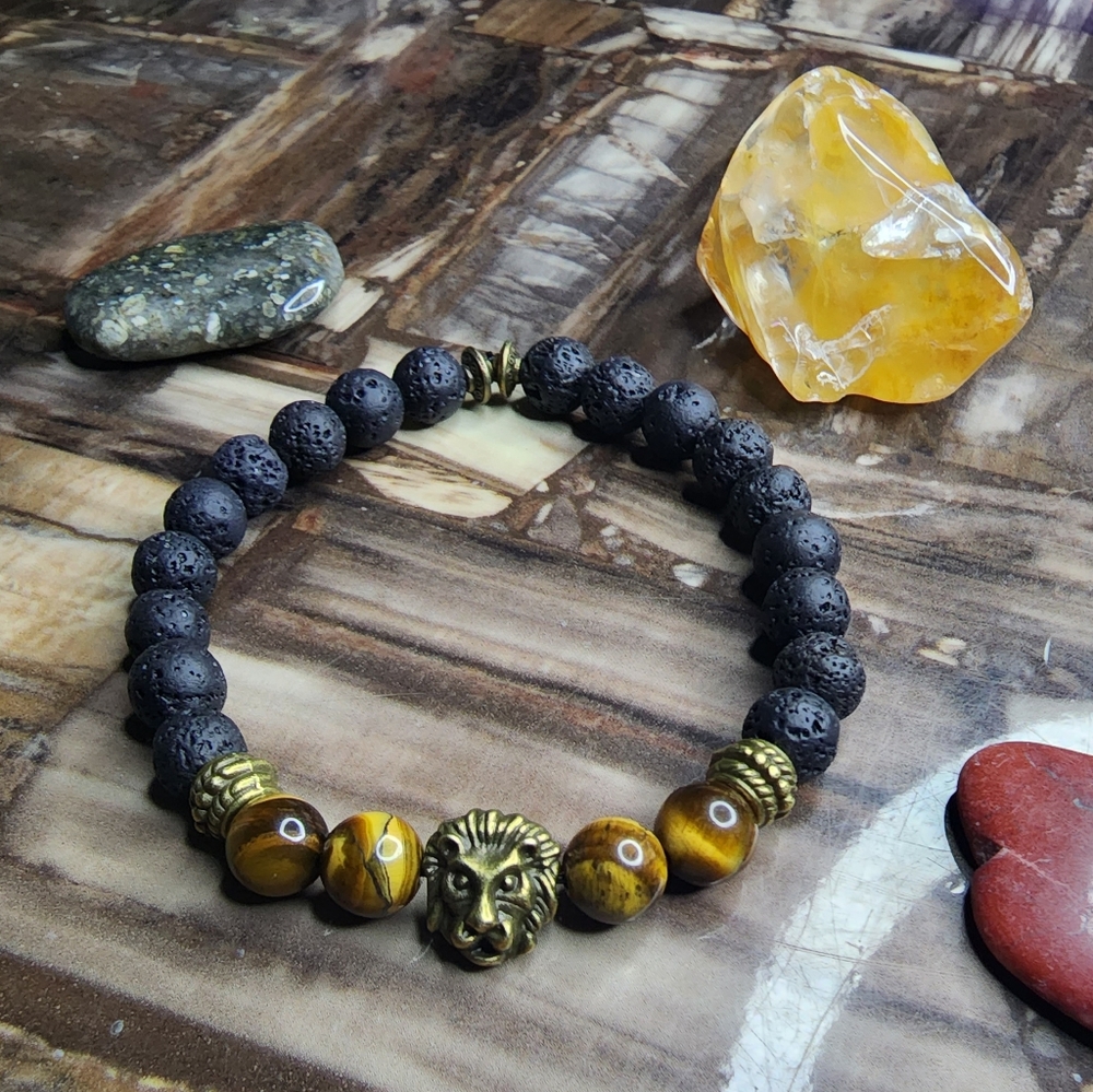 Tiger's Eye and Lavastone Bracelet